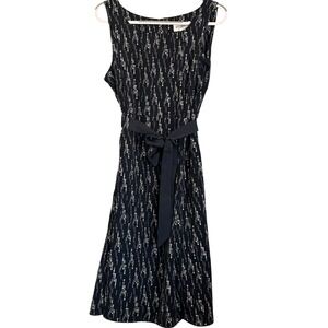 Studio I Black Geometric Print Sleeveless Midi Dress with Belt Womens 14